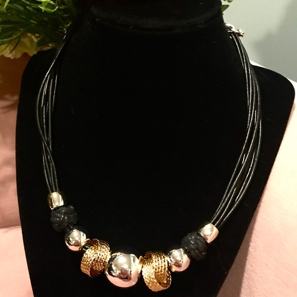 NWT - Necklace w/ Gold, Silver & Black Beads